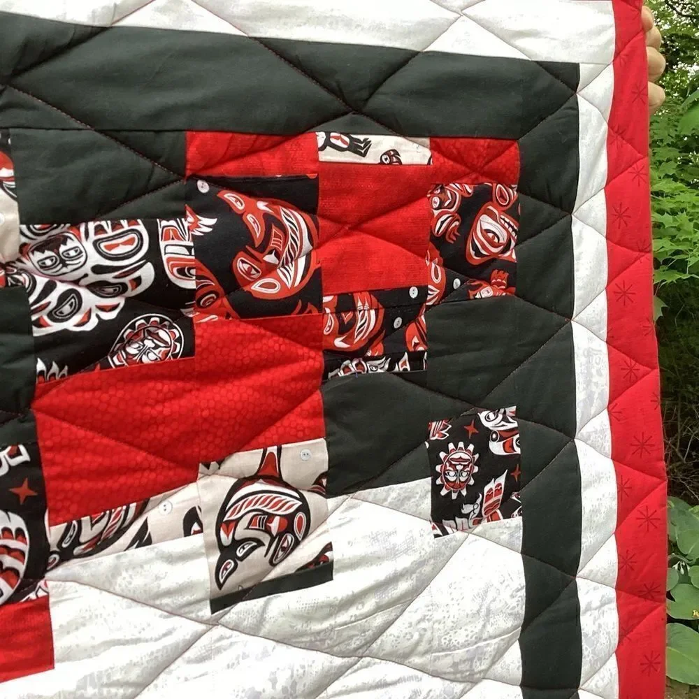 NWT. Hand Crafted Quilt Featuring Tlingit Tribal Prints